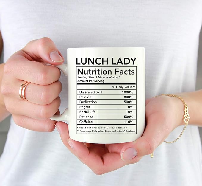 Andaz Press Funny 11oz. Ceramic Coffee Tea Mug Thank You Gift, Lunch Lady Nutritional Facts, 1-Pack