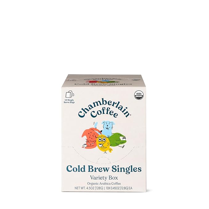 Chamberlain Coffee Cold Brew Variety Box – 10 Single Serve Bags w/Different Flavors for Cold Brew or Iced Drinks - Ideal for Summer Use, at Home, Camping, or Travel - Coffee Gift Set for Any Occasion