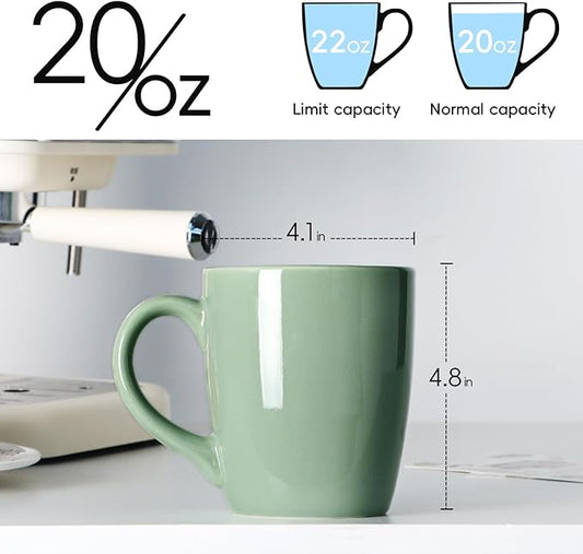 Smilatte 20 OZ Large Coffee Mug, Nice Ceramic Boss Tea Cup with Big Handle for Dad Men Women, Unique Style For Any Kitchen, Pure Green