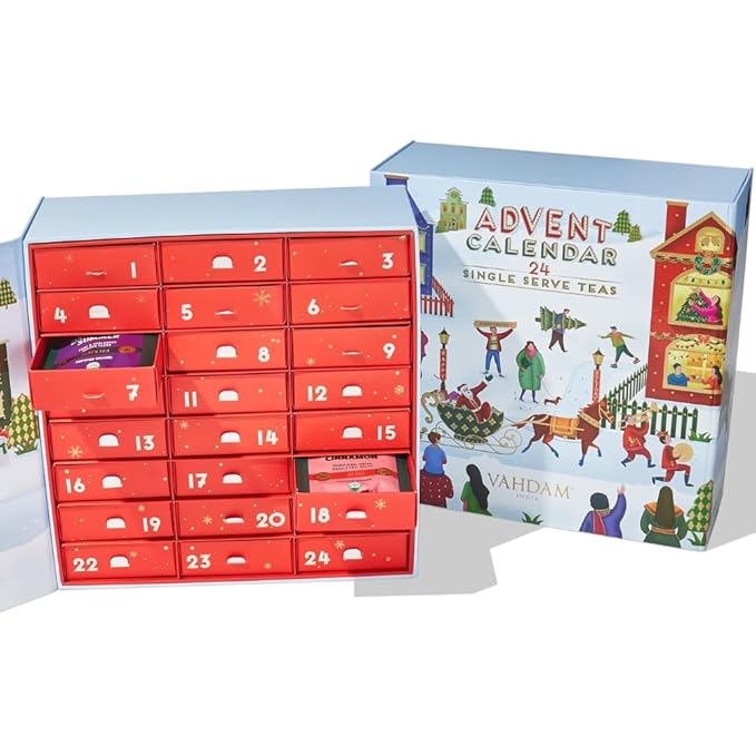 VAHDAM, Advent Calendar 2026 Tea Bags (240g/8.47oz) Limited Edition Holiday Gift Box - 24 Flavors, 5 Each | Christmas Advent Calendar 2026 for Adults | Advent Calendar 2026 Adult Women and Men