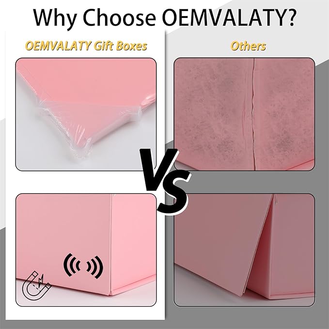 OEMVALATY Pink Gift Box,14x12x5 Inches Gift Boxes with Lids for Presents with Magnetic Closure and Ribbon for Wedding,Storage,Birthday(5-Pack)