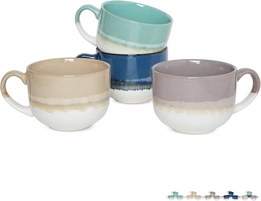 Bosmarlin Ceramic Coffee Mug Set of 4, 16 Oz, Jumbo Latte Mugs, Dishwasher and Microwave, Unique Reactive Glaze (Multicolor, 16 Oz)