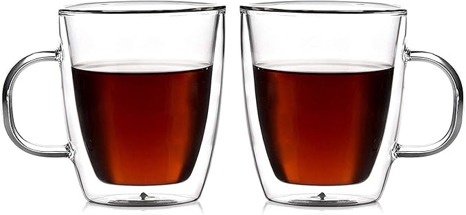 Amlong Crystal Double Wall Glass Coffee Mugs 12 oz, Set of 2