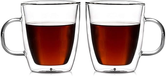 Amlong Crystal Double Wall Glass Coffee Mugs 12 oz, Set of 2