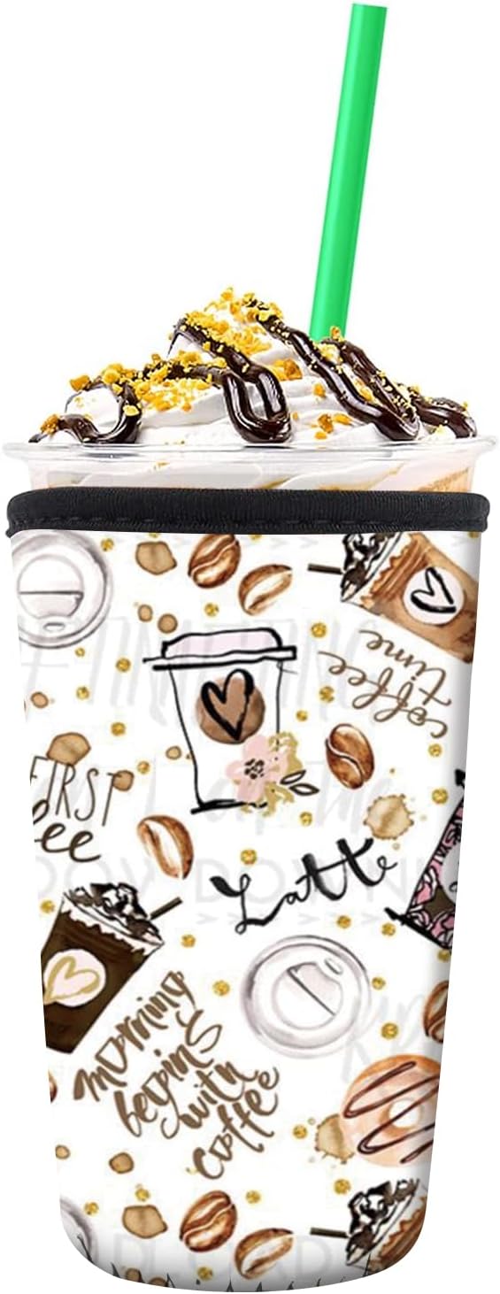 Reusable Neoprene Insulator Sleeve for Iced Coffee Cold Soda Cups, Cute Durable Drink Sleeve for Cold Beverages, Medium 22-28oz Cup Sleeve Cute Coffe
