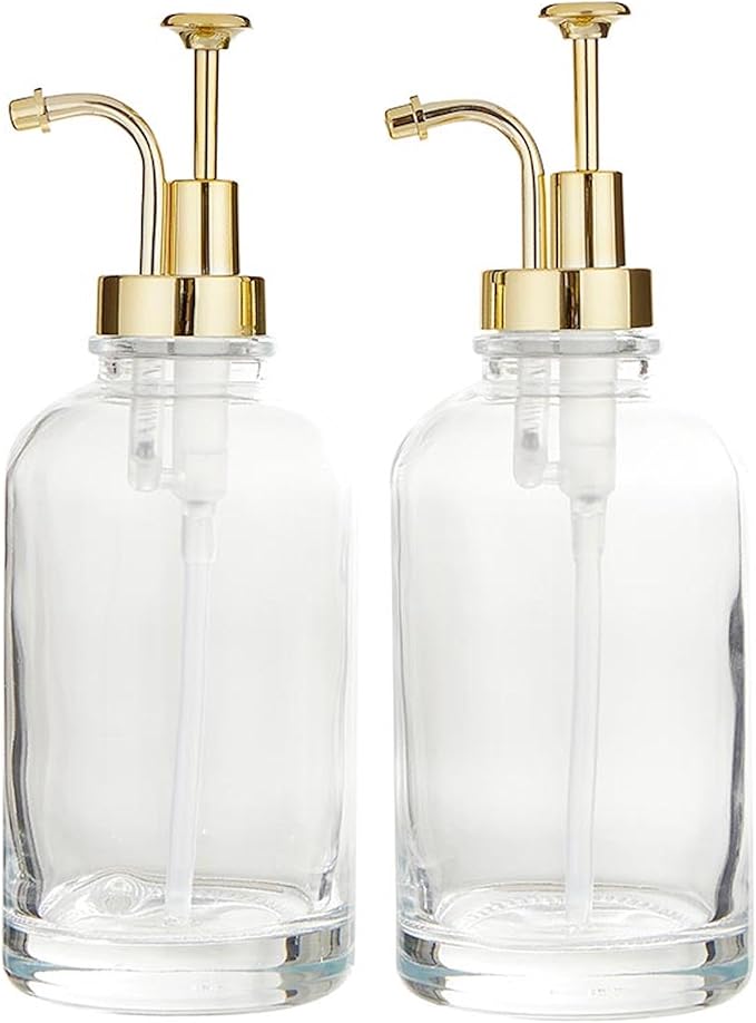 Santa Barbara Design Studio Coffee Bar Gifts Glass Syrup Dispensers, Set of 2, Clear Glass/Gold