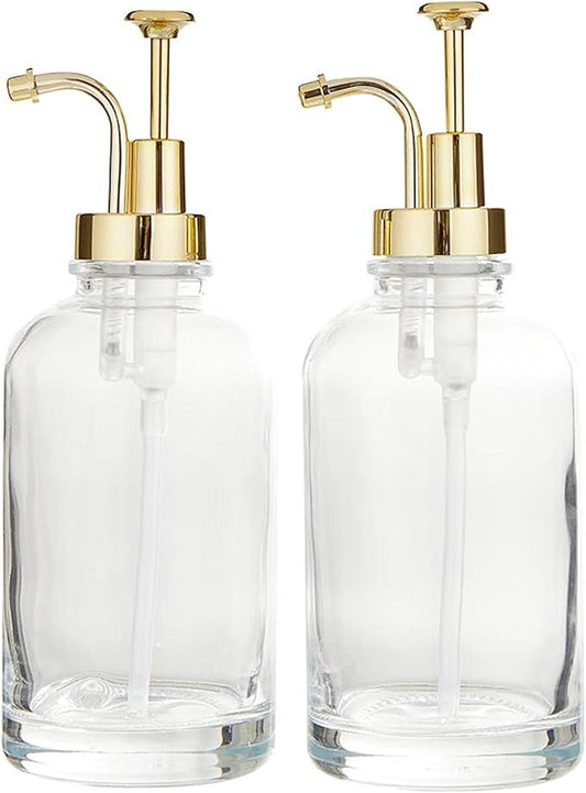 Santa Barbara Design Studio Coffee Bar Gifts Glass Syrup Dispensers, Set of 2, Clear Glass/Gold
