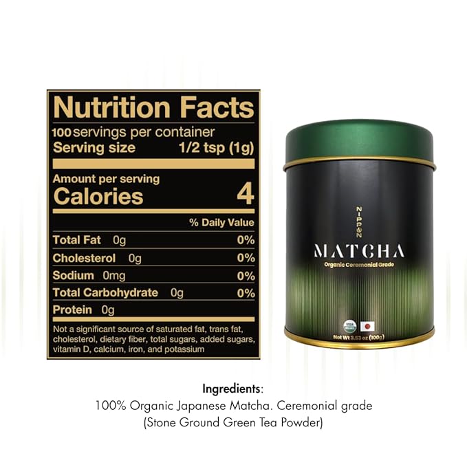 Nippon Matcha – Organic Premium Ceremonial Grade Japanese Matcha Green Tea Powder – First Harvest from Uji, Kyoto – USDA Certified, Stone-Ground, Smooth & Vibrant (100g/3.53oz)