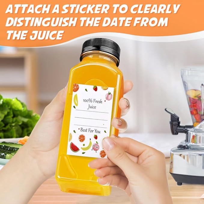 Juice Bottles - 12oz Bottles with Lids, 6 pcs Plastic Juice Containers with Caps Reusable Drink Containers for Juice Milk Coffee Water Smoothie and Other Beverages Christmas gifts