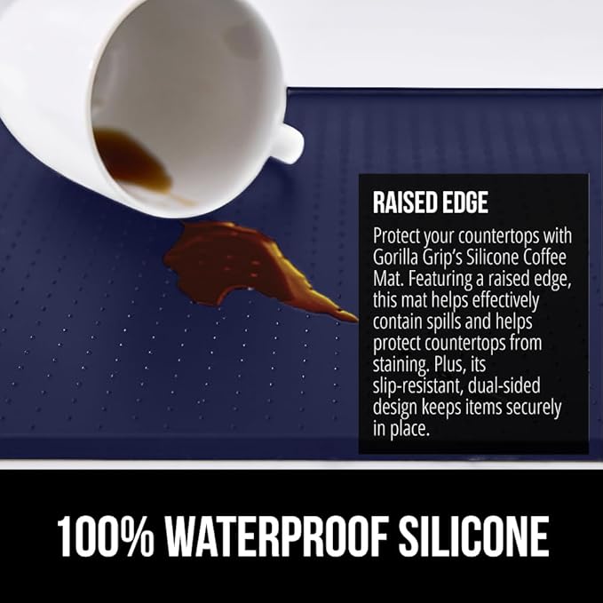 GORILLA GRIP Silicone Coffee Mat, 15x23, Espresso Machine Bar Accessories, Keep Kitchen Counters Clean, Stays in Place, Waterproof and Heat Resistant Dish Drying Mats, Home Decor Essentials, Navy