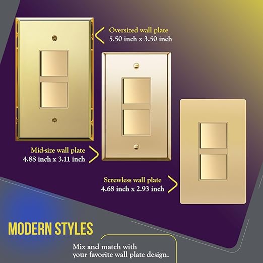 ENERLITES Double Paddle Rocker Decorator Switch, Ground Terminal, Clamp-Type Back Insert Wiring, Copper Wires Only, Single Pole, Residential/Commercial Grade, 15A 120-277VAC, 62834-GD, Gold