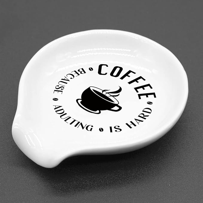 Funny Ceramic Coffee Spoon Rest Black and White - Coffee Station Decor & Gift for Men and Women