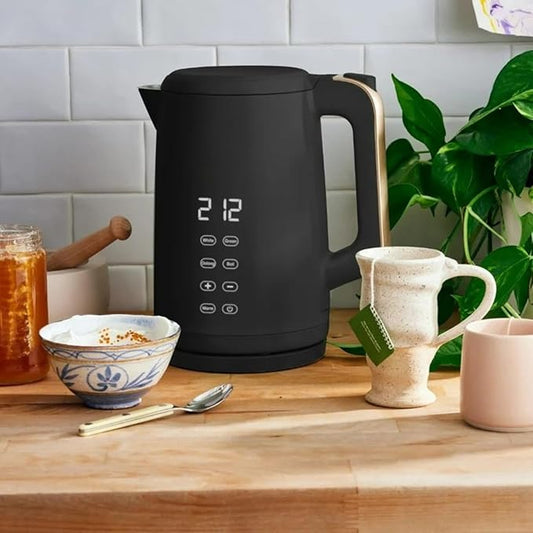 Electric Gooseneck Kettle 1 Liter 1200W, Stainless Steel, Pour Over Coffee Tea, Auto Shut-Off, 360° Cordless Power Base (Black Sesame 1.7L)
