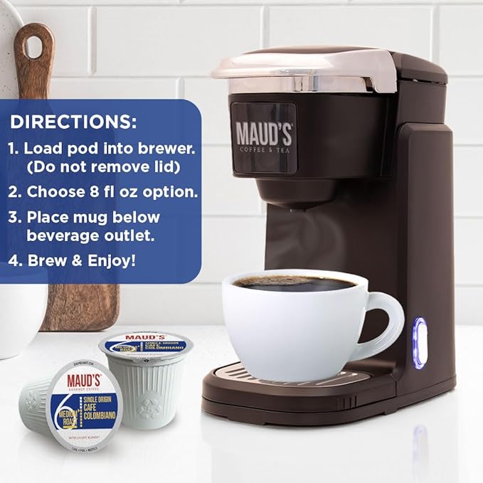 Maud's Colombian Coffee Pods, 50 ct, Single Origin, Medium Roast Coffee in Recyclable Single Serve Pods – 100% Arabica Coffee, Compatible with Keurig K Cups Maker