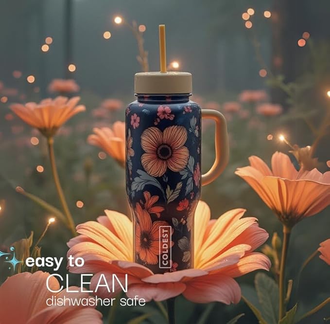 Coldest Tumbler with Handle and Straw - 100% Leak Proof Insulated Tumbler with Lid and Straw (3 Lids) - Stainless Steel Tumblers for Women & Men - Cup Holder Friendly Base, 36 oz (Dark Matter)