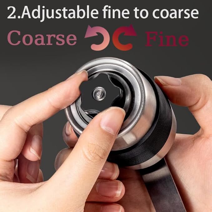 Manual Coffee Grinder for Home Use, Ceramic Burr Hand Crank Automatic Coarseness Stainless Steel Espresso Bean Mill for Travel Camping with Portable Storage Pouch, Easy to Clean Brush Spoon