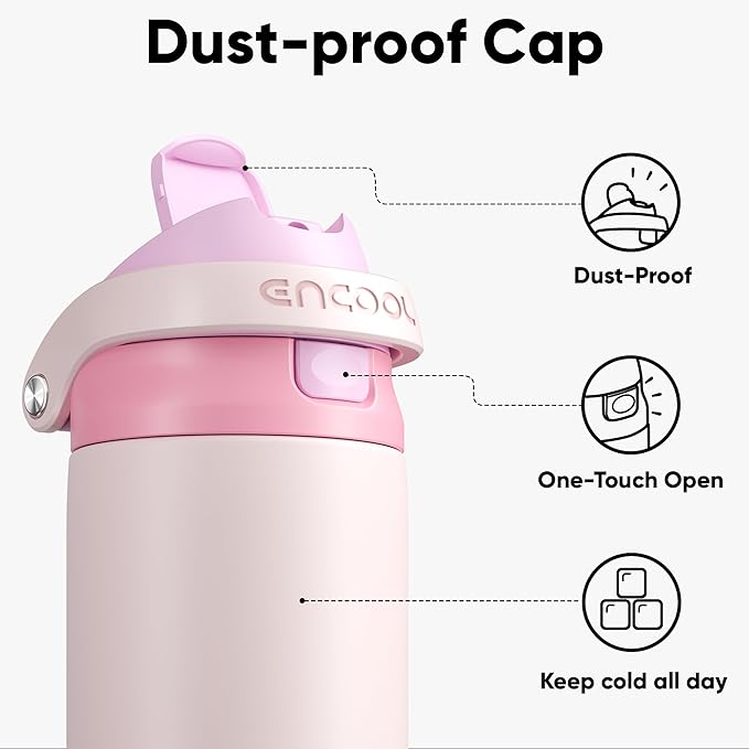 ENCOOL Leakproof Insulated Water Bottle with Straw Dual-Sip Water Bottle Bag-Safe Design for Work, Commute & Gym – Keeps Drinks Cold All Day, 32 oz, Macaron Pink