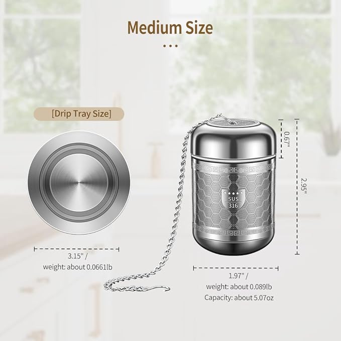 Tea Strainers for Loose Tea, 316 Stainless Steel Tea Infuser for Loose Leaf Tea, Extra Fine Mesh Loose Tea Infuser, Tea Steeper for Loose Tea & Diffuser (1 Pack - Medium)