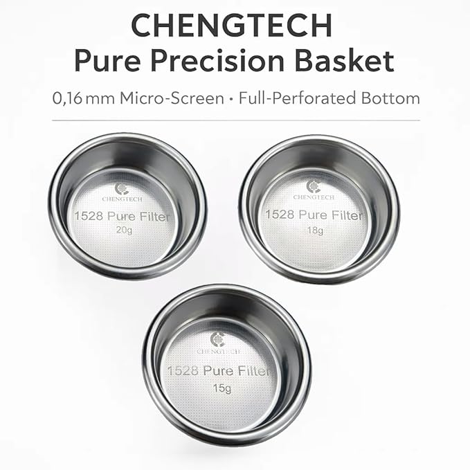 Espresso Accessories, 18g Pure Precision Espresso Basket – 1528 Micro-Screen Holes, 0.16mm Full-Perforated Bottom, Ultra-Clean Filtration for Sweet & Balanced Espresso