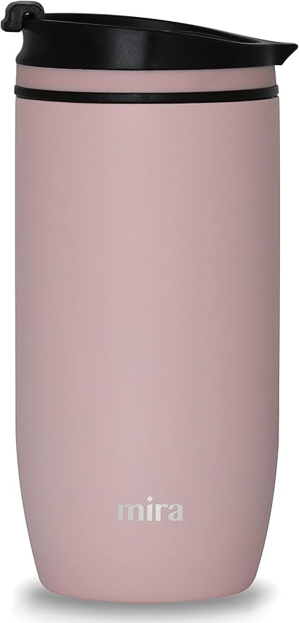 MIRA 16 oz Travel Coffee Mug - Insulated Stainless Steel Tumbler with Screw Lid - Taffy Pink