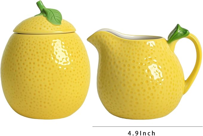 CHOOLD Ceramic Lemon Shape Creamer and Sugar Bowl Set, Cream Pitcher, Sugar Bowl with Lid, Coffee Serving Set