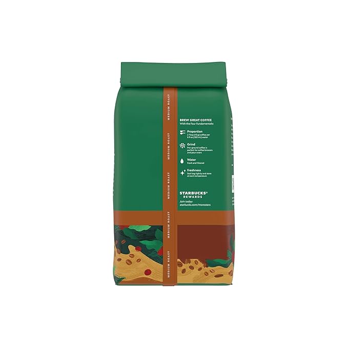 Starbucks Ground Coffee, Medium Roast Hot or Iced Coffee, Decaf House Blend, Six 12 oz Bags