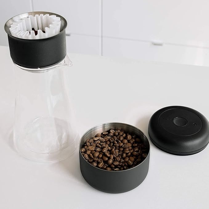 Fellow Atmos Vacuum Coffee Canister & Food Storage Container - 0.4 Liter Canister holds up to 6 oz of Coffee Beans - Airtight Food Storage Containers - Coffee Containers - 0.4 Liter - Matte Black