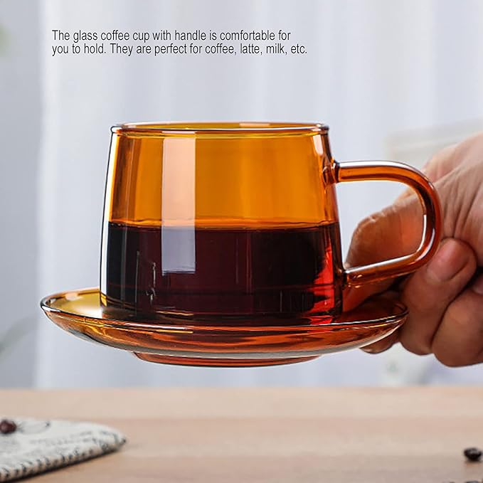 Glass Coffee Mugs, Wide Mouth Mocha Hot Beverage Mugs Clear Espresso Cups Drinking Glass with Handle for Latte, Cappuccino, Hot Chocolate, Tea and Juice(Brown)