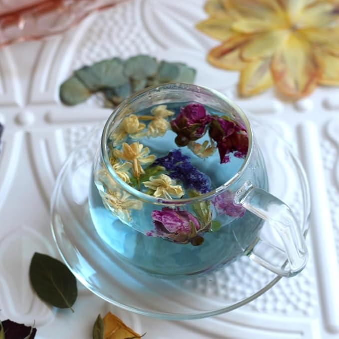 The-Qi Trio Petite Flower Teas Set - 3 Jars of Whole Flowers (Butterfly Pea, Rosebud, & Jasmine) - 100% All Natural Floral Tea Gift Set for Inner Calm, Relaxation, & Wellness - Naturally Caffein-free