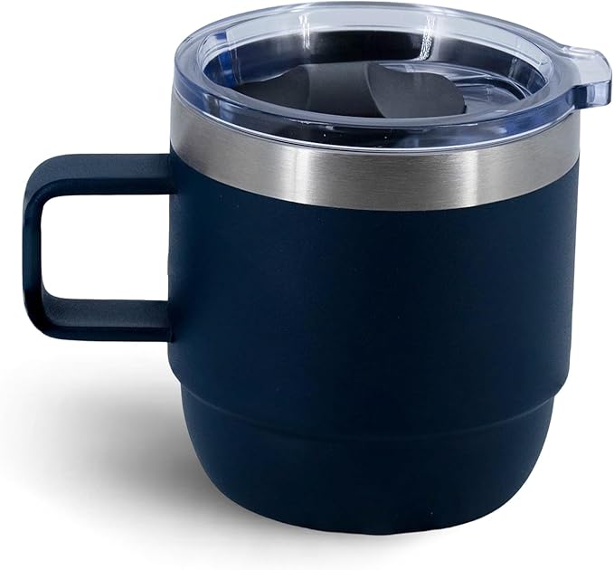 10 oz Stackable Mug, Stainless Steel cup with handle, Vacuum Insulated Espresso/Coffee Mug, shot Glass Set for 1 /Piece Set for Coffee, Spirits, Wine, Tea- Navy
