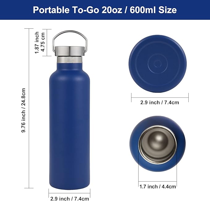 Neihepal 20 oz Insulated Water Bottles,Stainless Steel Double Wall Sport Bottle with Lid of Handle (8, Mix)
