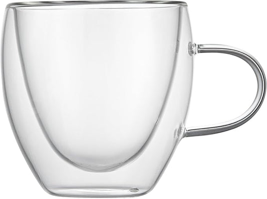 Restaurantware Coffee Cup 12 Pack of 5 oz Insulated Double-Wall with Handle Glass Borosilicate Coffee Cup Espresso Shot Dishwasher Safe For Hot Drinks