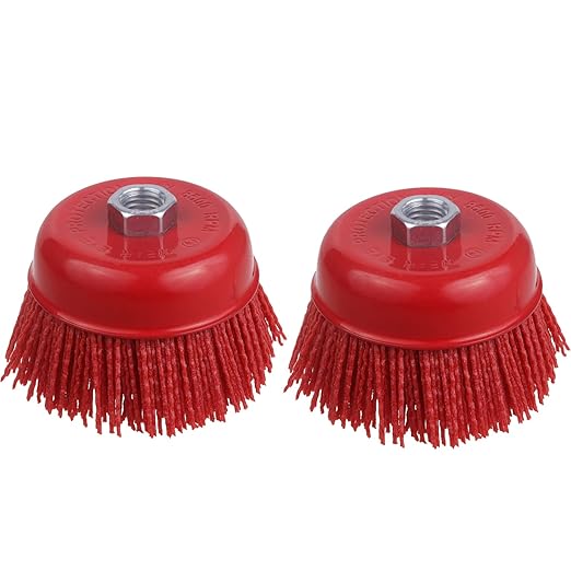 4 Inch Abrasive Filament Nylon Cup Brush for Angle Grinder, 5/8" 11 Thread, Nylon Wheel Brush for Grinders -Remove Rust, Corrosion, Paint, for Surface Pre-Treatment of Various Metals (2 Pack)
