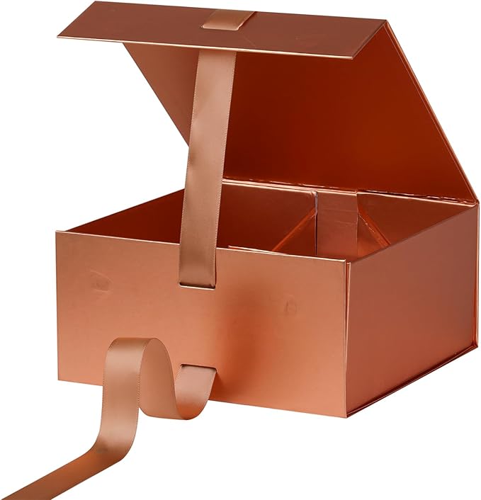 OEMVALATY Rose Gold Gift Box,12x10x5 Inches Gift Boxes with Lids for Presents with Magnetic Closure and Ribbon for Wedding,Storage,Birthday(5-Pack)