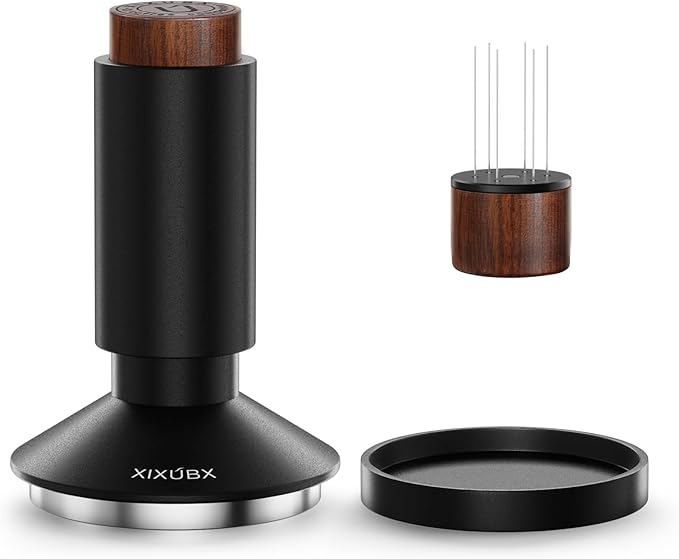 XIXUBX 58.35mm Espresso Tamper & Magnetic WDT Tool, Barista Cofee Tamper with Spring Loaded, Anodized Aluminum Alloy Handle, Stainless Steel Corrugated Base with Cover for Portafilter Basket