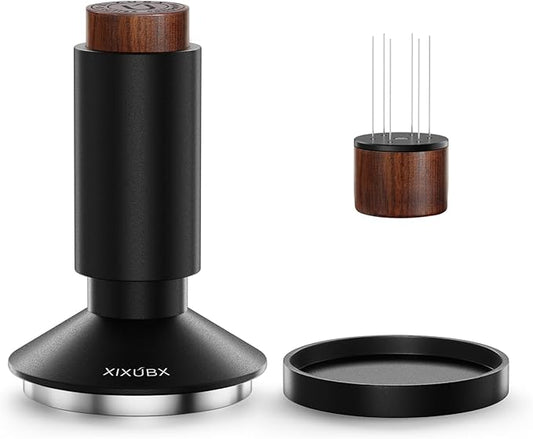 XIXUBX 53mm Espresso Tamper & Magnetic WDT Tool, Barista Cofee Tamper with Spring Loaded, Anodized Aluminum Alloy Handle, Stainless Steel Corrugated Base with Cover for Portafilter Basket