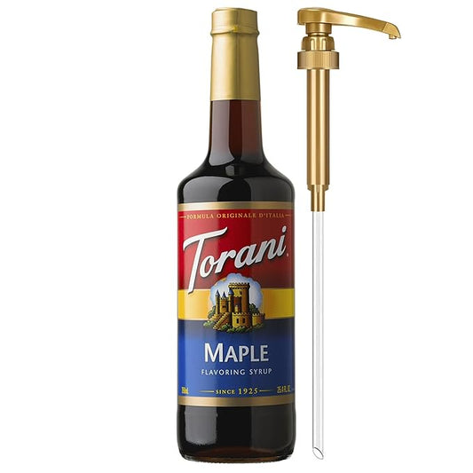 Torani Coffee Syrup, Maple Flavoring for Drinks, Glass Bottle with Pump Included, 25.4 Fl Oz