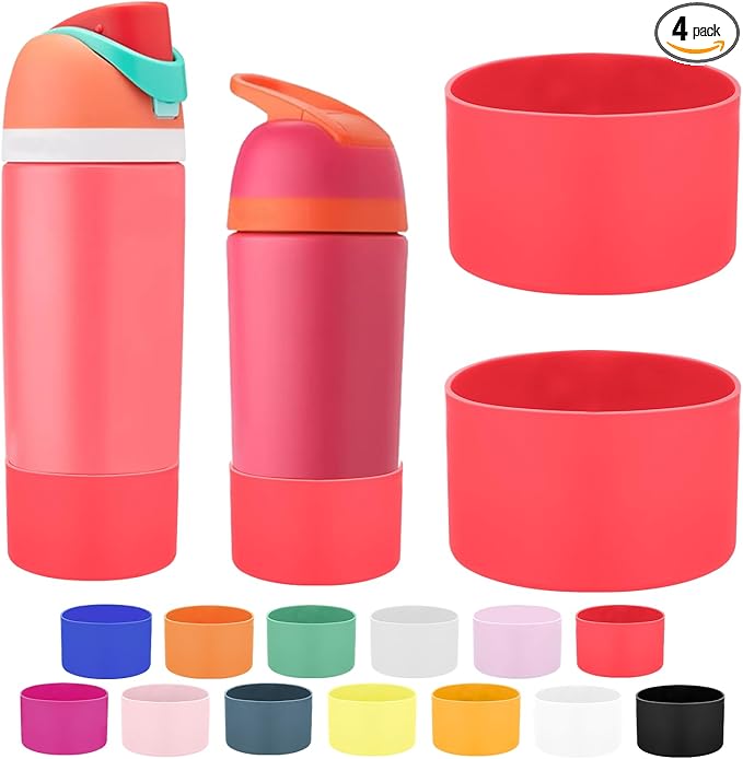 Mity rain 2PCS Protective Boot Compatible with Owala Kids Water Bottle 16 oz &14 oz, Silicone Boot Accessories for Owala Kids FreeSip 16oz & Flip 14oz (Raspberry)