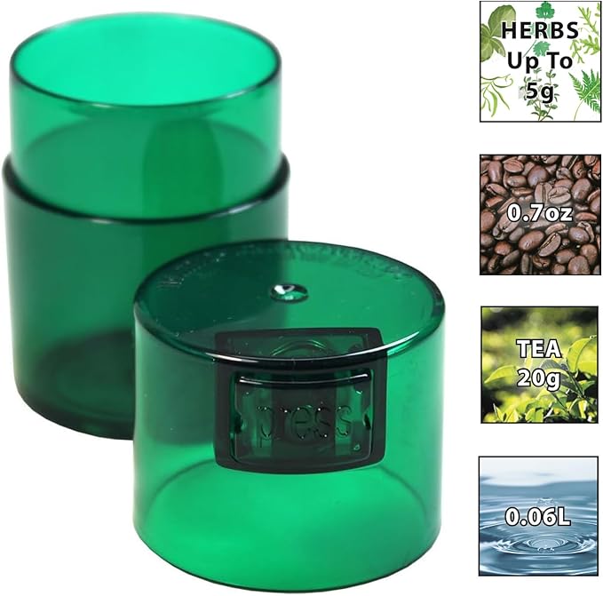 Vitavac - 5g to 20 grams Airtight Multi-Use Vacuum Seal Portable Storage Container for Dry Goods, Food, and Herbs - Green Tint