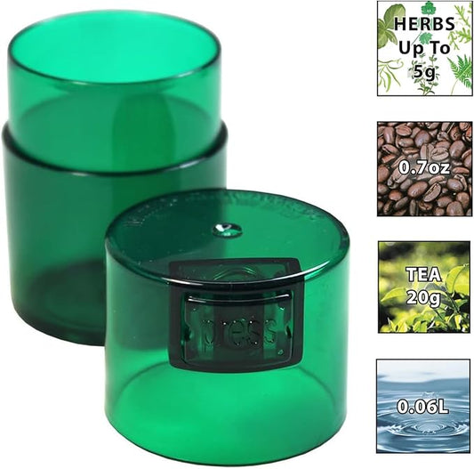 Vitavac - 5g to 20 grams Airtight Multi-Use Vacuum Seal Portable Storage Container for Dry Goods, Food, and Herbs - Green Tint