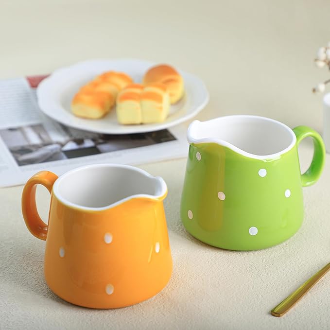 CHOOLD Polka Dot Ceramic Milk and Creamer Jug with Handle, 8.5oz