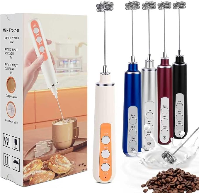 Milk Frother Wand Rechargeable Handheld Frother For Coffee,Batidora De Mano Electrica Coffee Bar Accessories Kitchen Appliances Essentials Electric Frother Gift For Women Men (Ivory)