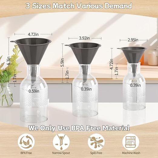 Plastic Kitchen Funnel Set of 3 with Clean Brush, BPA Free Round Food Funnels for Kitchen Use, Multifunctional Funnels for Filling Canning&Bottles, Suitable for Cooking, Lab and Automotive Use