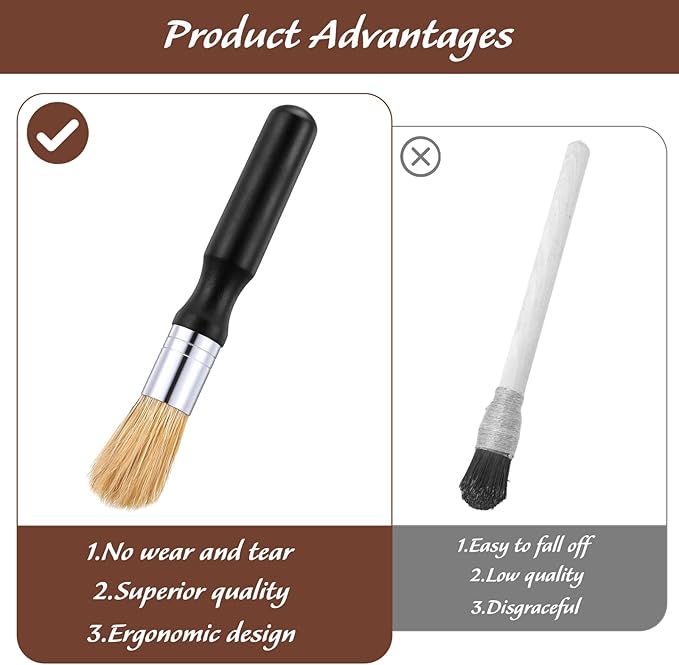 TIESOME 2Pcs Coffee Grinder Cleaning Brush with Wood Handle, Boar Bristles Espresso Machine Brush Cleaner Tool for Barista Home Kitchen Accessories