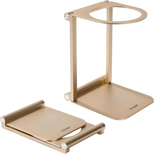 Pour Over Coffee Maker Stand,Foldable Portable Electric Espresso Machine Stand,Holder for Coffee Grinder,Universal Dripper,V60 Dripper,Travel Coffee Maker, Press Round&Golden