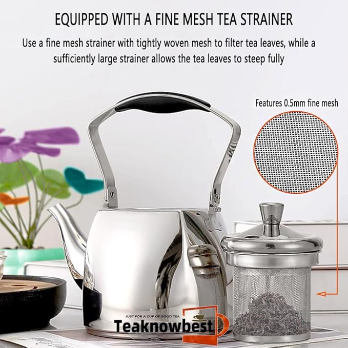 Stainless Steel Teapot with Infuser, Loose Leaf Tea Pot 68oz, Stovetop Safe Tea Kettle, Dishwasher Safe (2000ml)