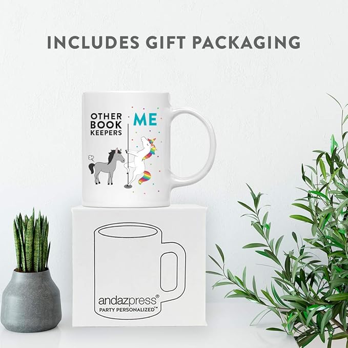 Andaz Press Funny Quirky 11oz. Ceramic Coffee Tea Mug Thank You Gift, Other Book Keepers Me, Horse Unicorn, 1-Pack, Birthday Christmas Gift Ideas Coworker Him Her, Gift Box