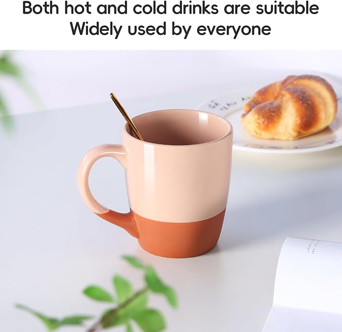 Smilatte 20 OZ Large Coffee Mug, Nice Ceramic Boss Tea Cup with Big Handle for Dad Men Women, Unique Style For Any Kitchen, Pink-Brown