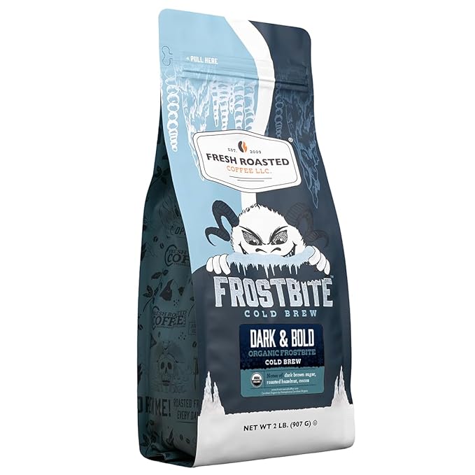 Fresh Roasted Coffee, Organic Dark & Bold Frostbite Cold Brew | USDA Organic, Kosher | Dark Roast | 2 lb Whole Bean