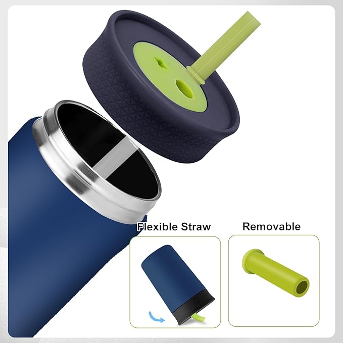 2 Pack Replacement Lids for Owala Kids Insulation Tumbler 12oz & 15oz, Spill Resistant Cap with 4 Flexible Straws, BPA-Free, Dishwasher Safe, Accessories for Owala Kids Bottle